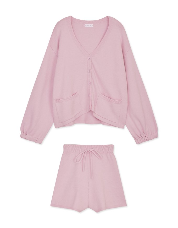 Laidback V Neck Loose Knit Short Set