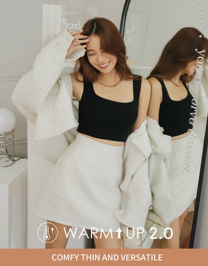 【Warm↑ Up】Square Neck Warm Up Heated Crop Bra Top