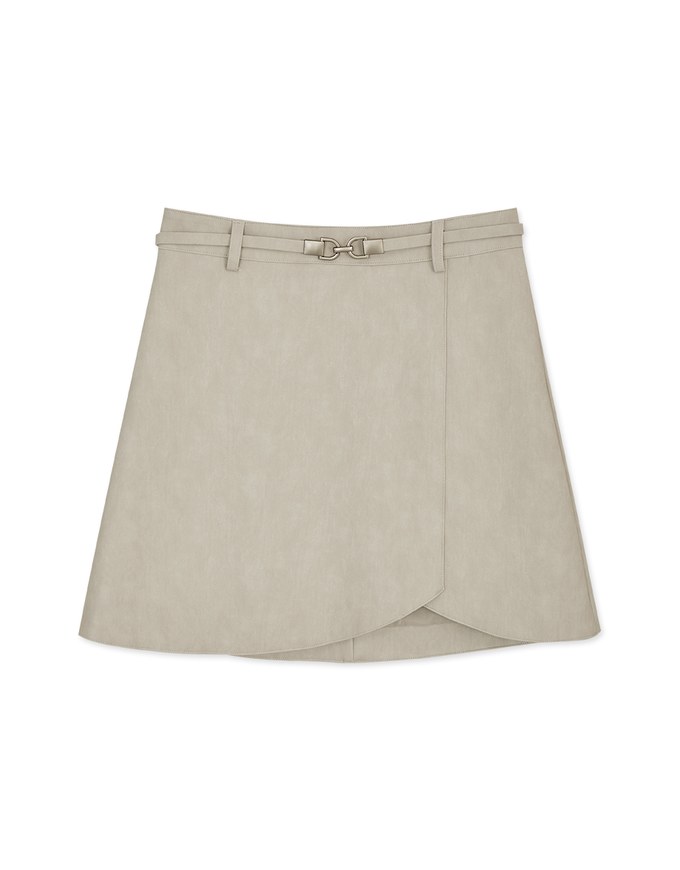 Irregular Buckle Leather Skirt (With Belt)