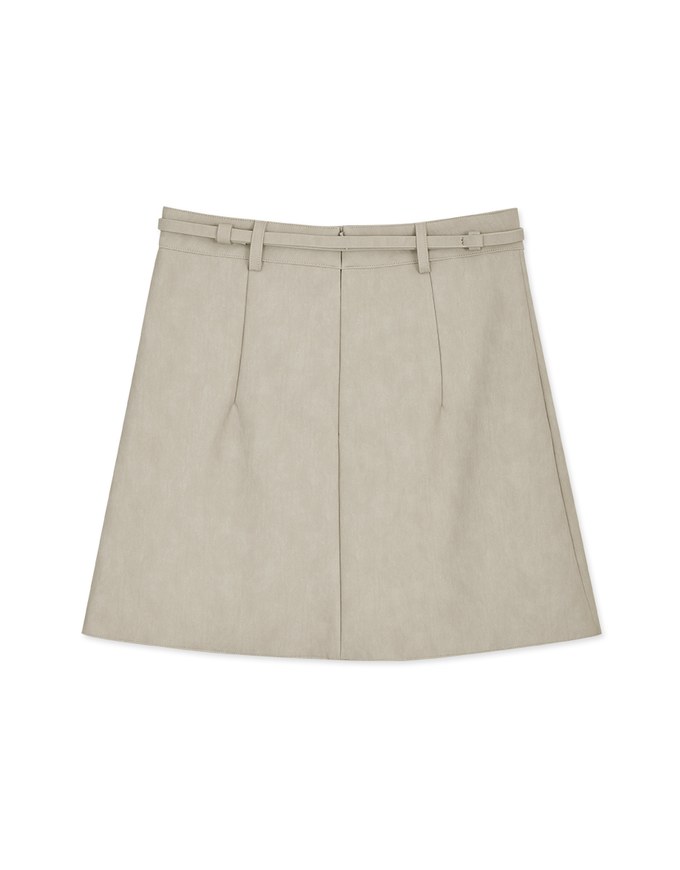 Irregular Buckle Leather Skirt (With Belt)