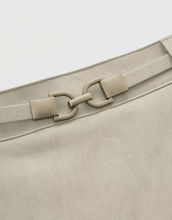 Irregular Buckle Leather Skirt (With Belt)