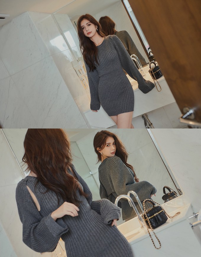 【Porima' Picks】Wide Sleeve Two Piece Bodycon Knit Dress