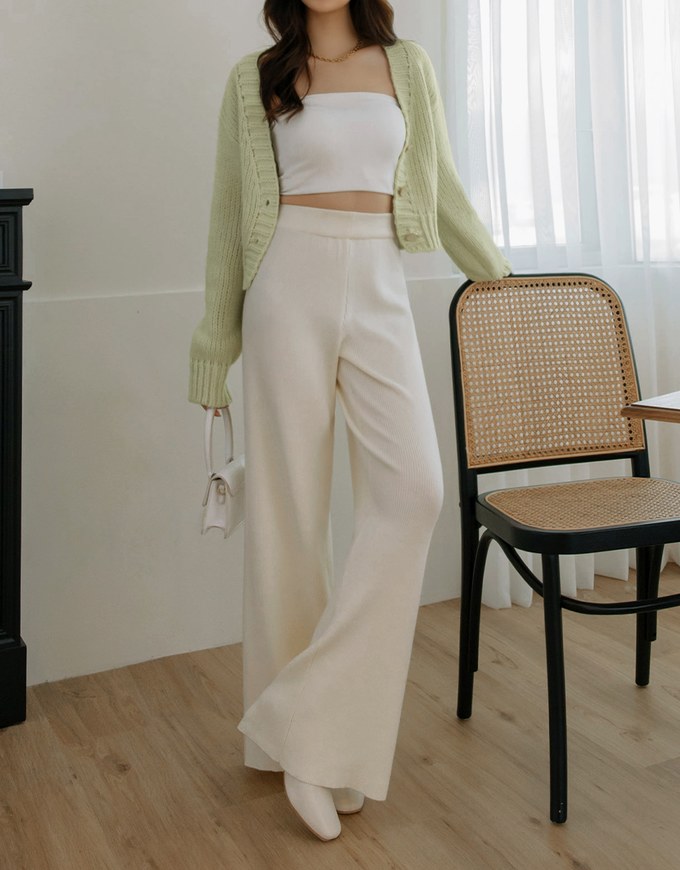 High Waist Ribbed Knit Loose Pants