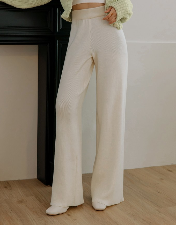 High Waist Ribbed Knit Loose Pants