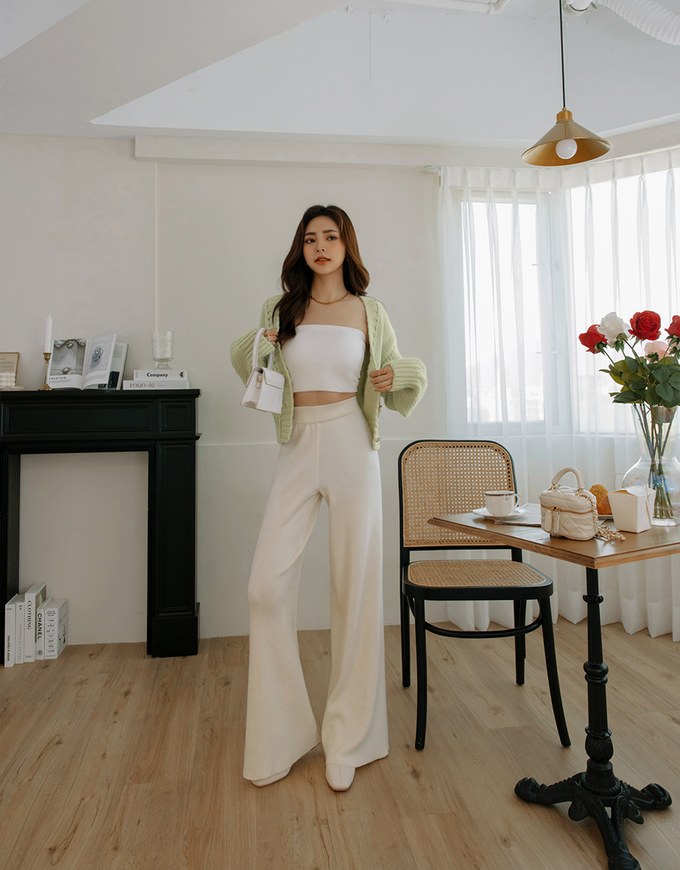 High Waist Ribbed Knit Loose Pants
