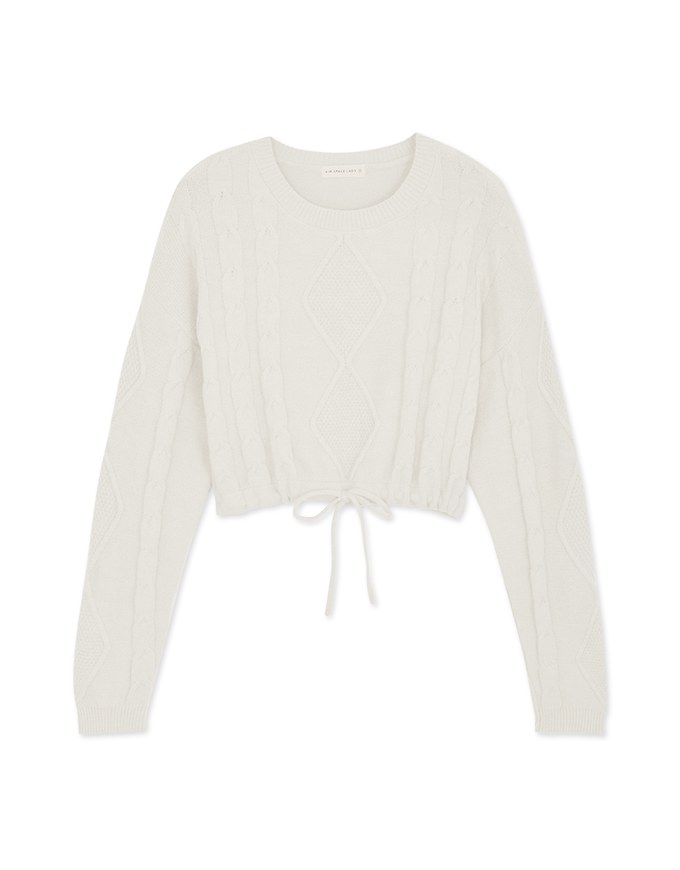 Round Neck Tie Up Twist Knit Crop Top