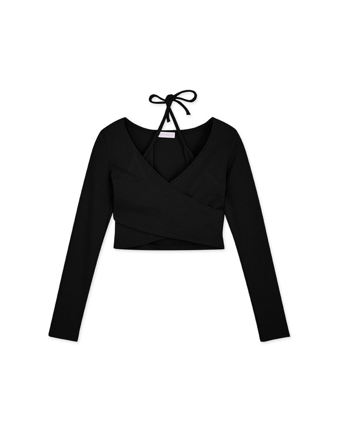 Cross Neck Strap Fake Two Piece Knit Crop Top