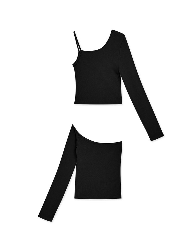2WAY One Shoulder Twisted Ribbed Top