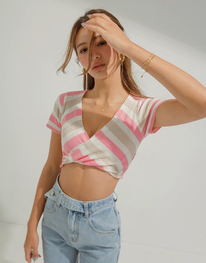 Cross-striped Knit Top