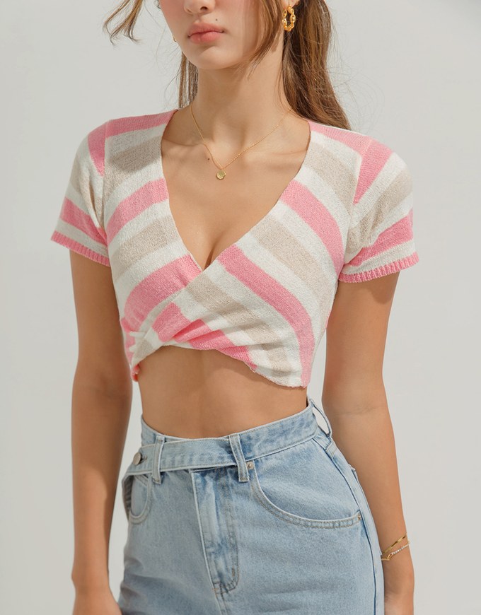 Cross-striped Knit Top