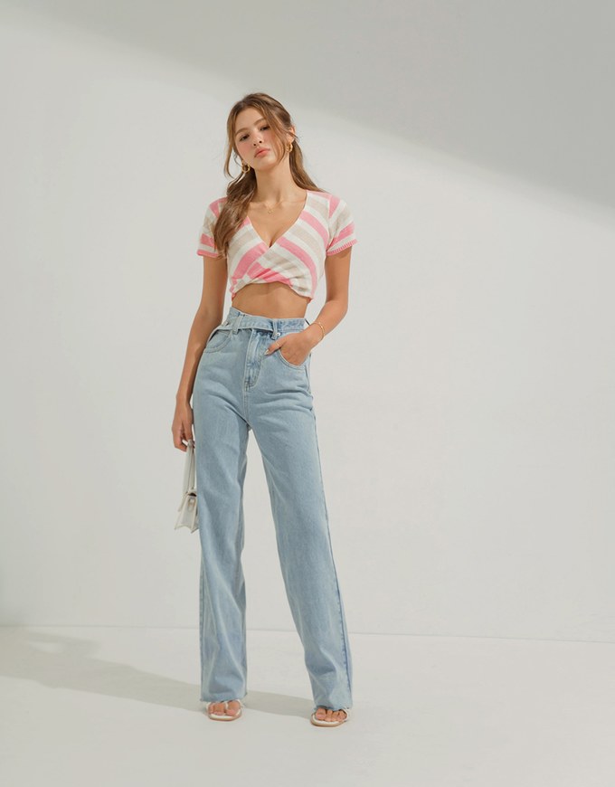 Cross-striped Knit Top