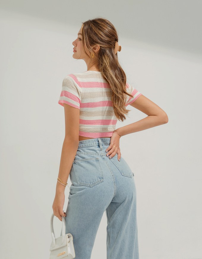 Cross-striped Knit Top