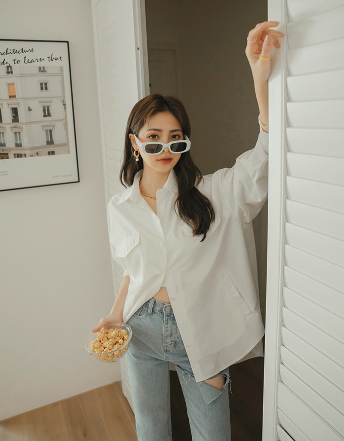 Wrinkle Free Loose Long Blouse