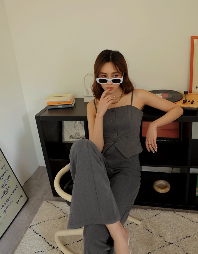 Thin Strap Slit Suit Cami Top