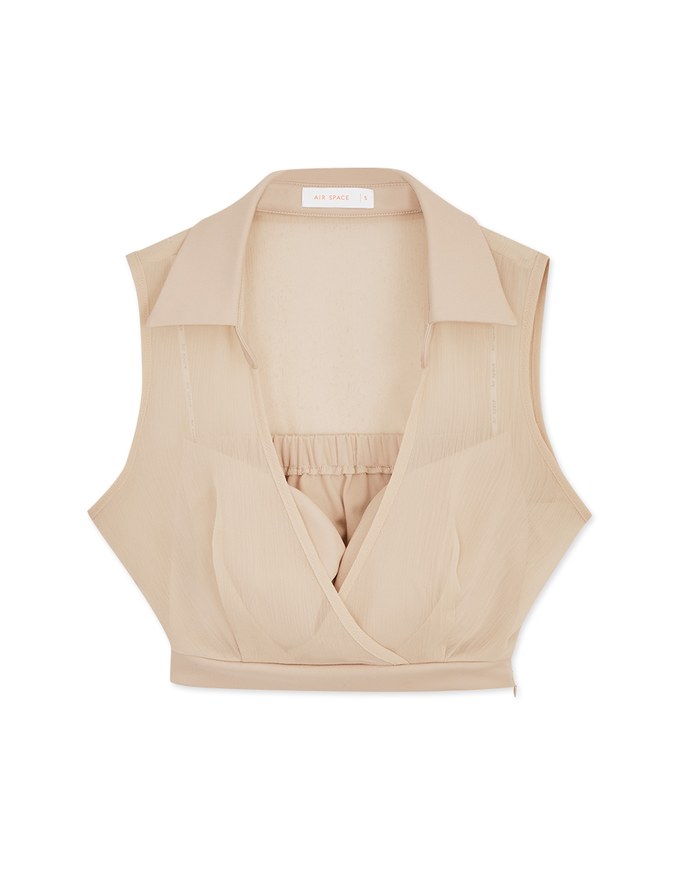 Open Collar Sheer Chiffon Vest (With Padding)