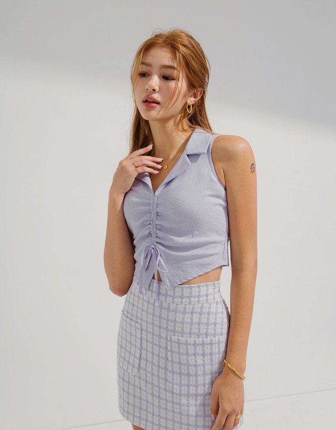 Lapel Drawstring Tank Top