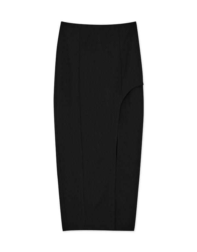High Waist Elastic Side Slit Long Skirt