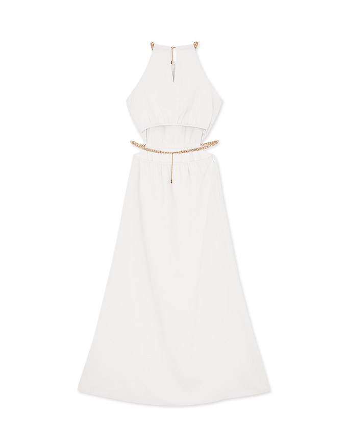 Gold Chain Hollow Slit Long Dress