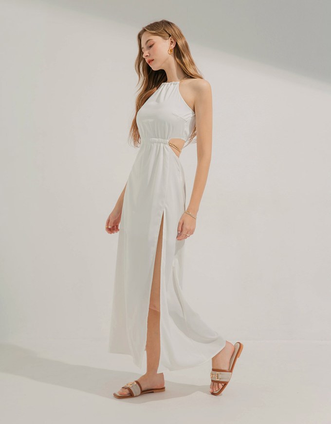 Gold Chain Hollow Slit Long Dress