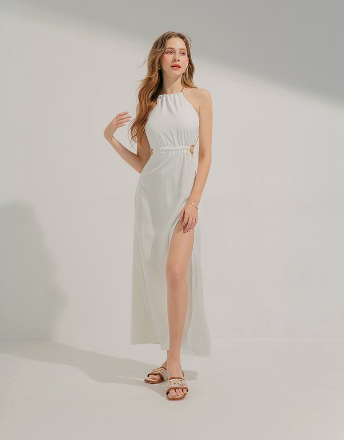 Gold Chain Hollow Slit Long Dress