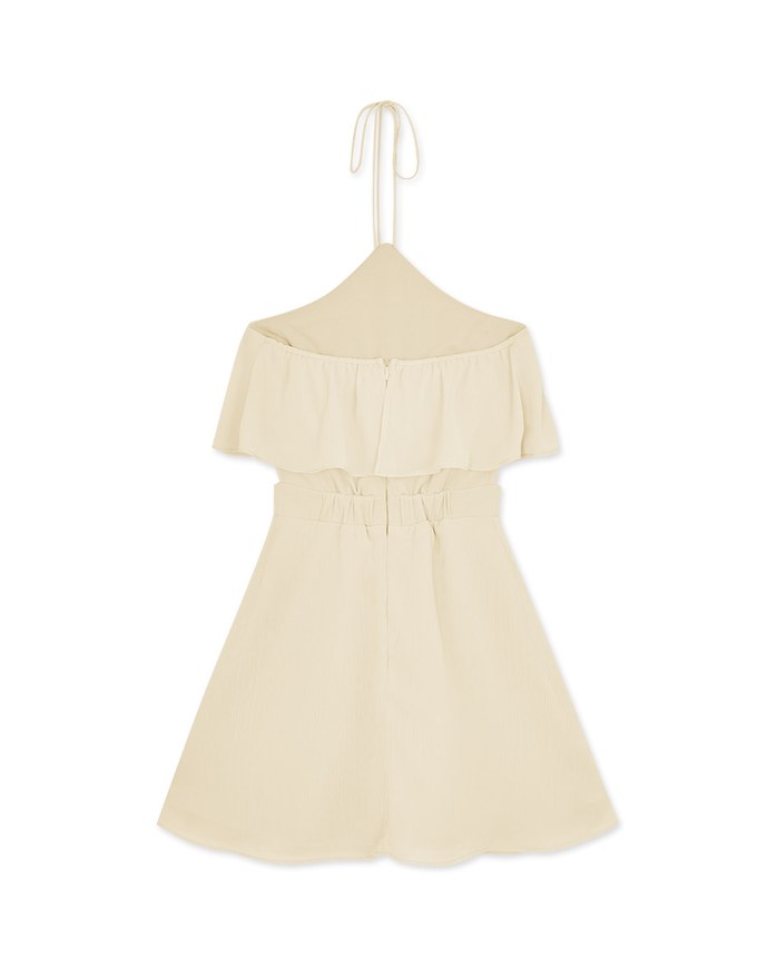 Shaved Shoulder Round Neck Hollow Short Dress (With Padding)