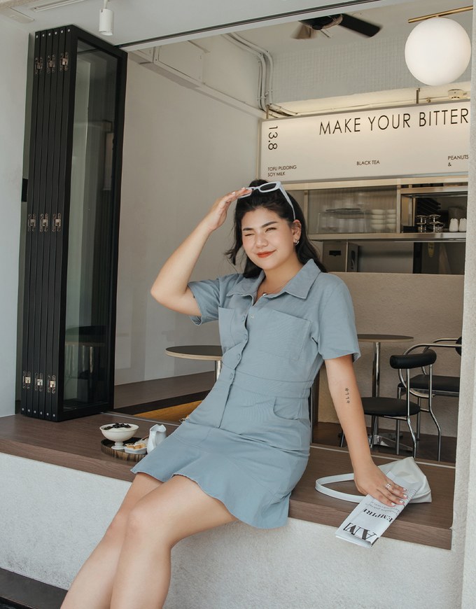 Lapel Button Fishtail Mini Dress