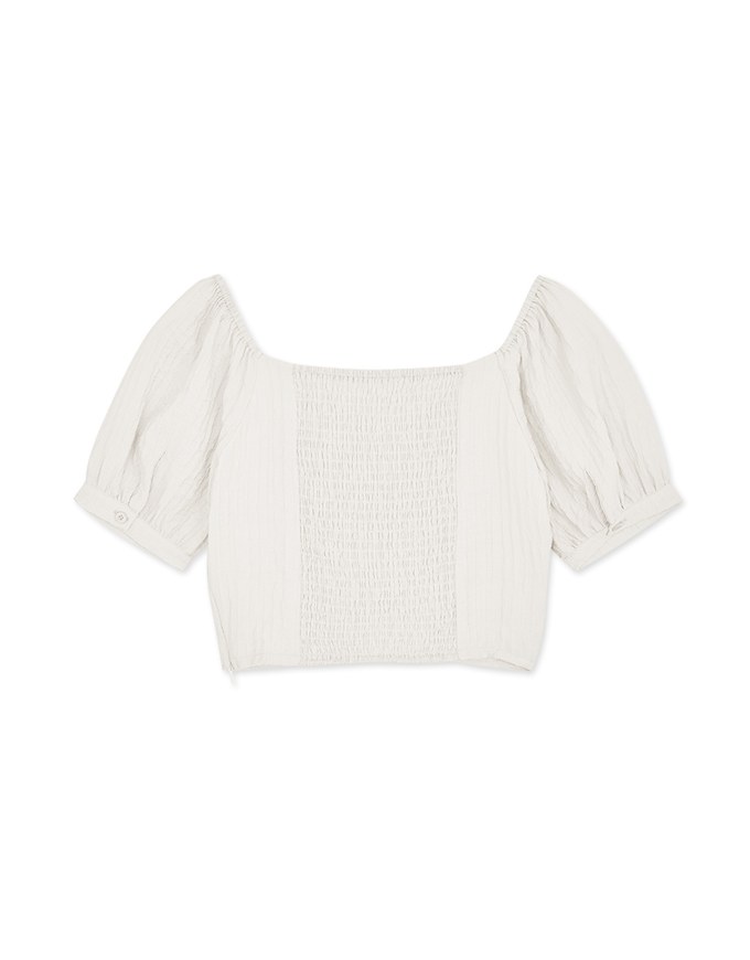 Puff Sleeve Scrunch Checkered Top