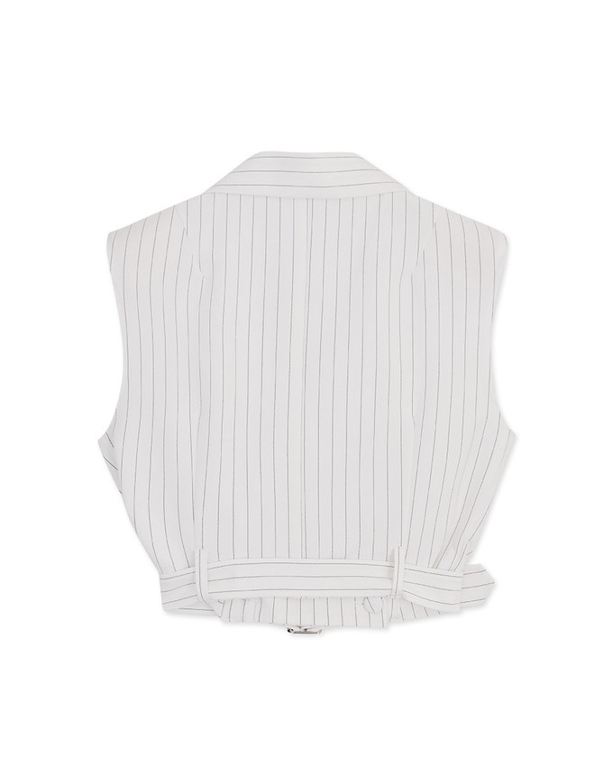 Open Collar Striped Belted Suit Top (With Shoulder Pads)