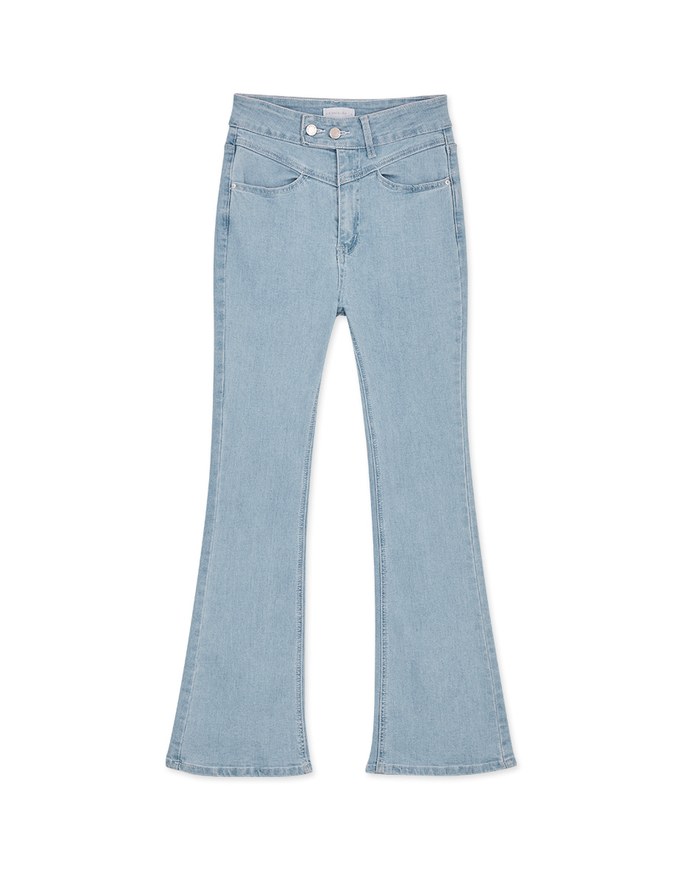 Double Button Stitched Denim Trumpet Pants