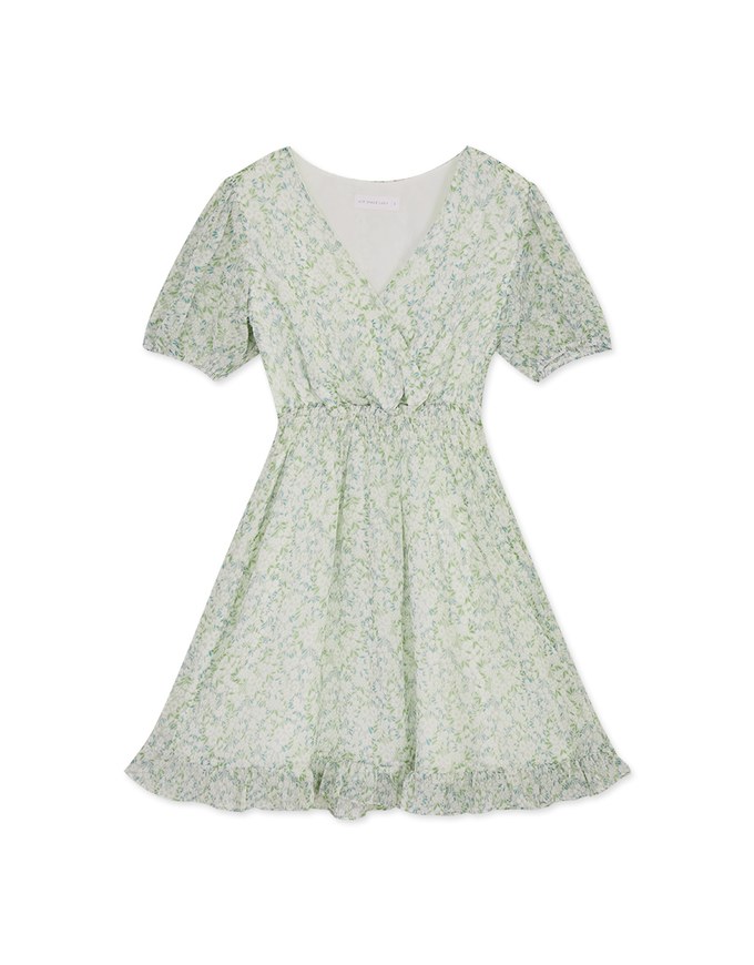 Floral Puff Sleeve Fishtail Mini Dress