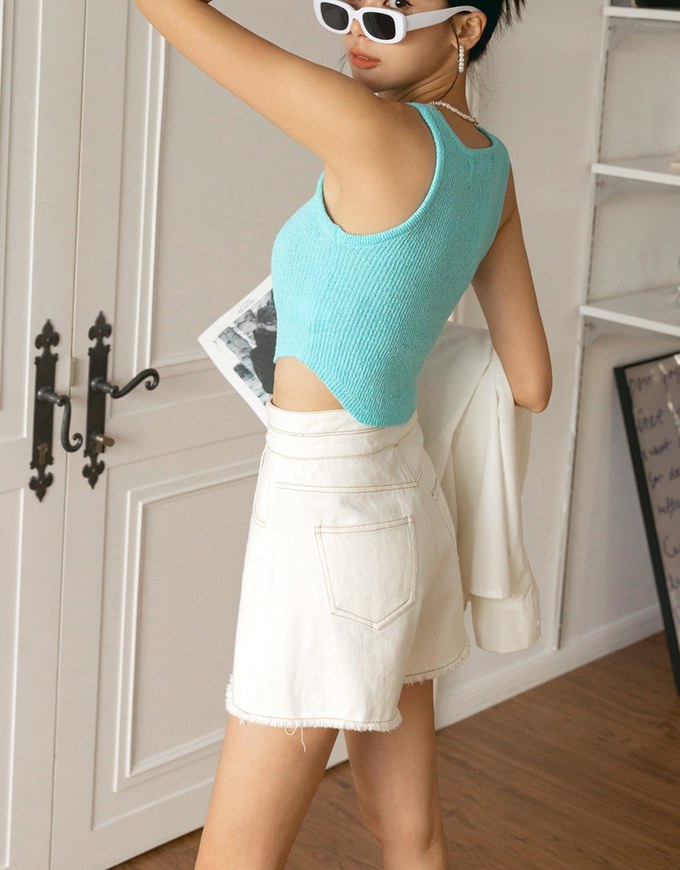 Plain Color Knit Crop Tank Top