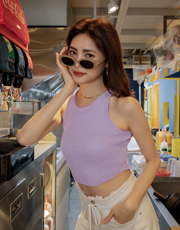 Plain Color Knit Crop Tank Top