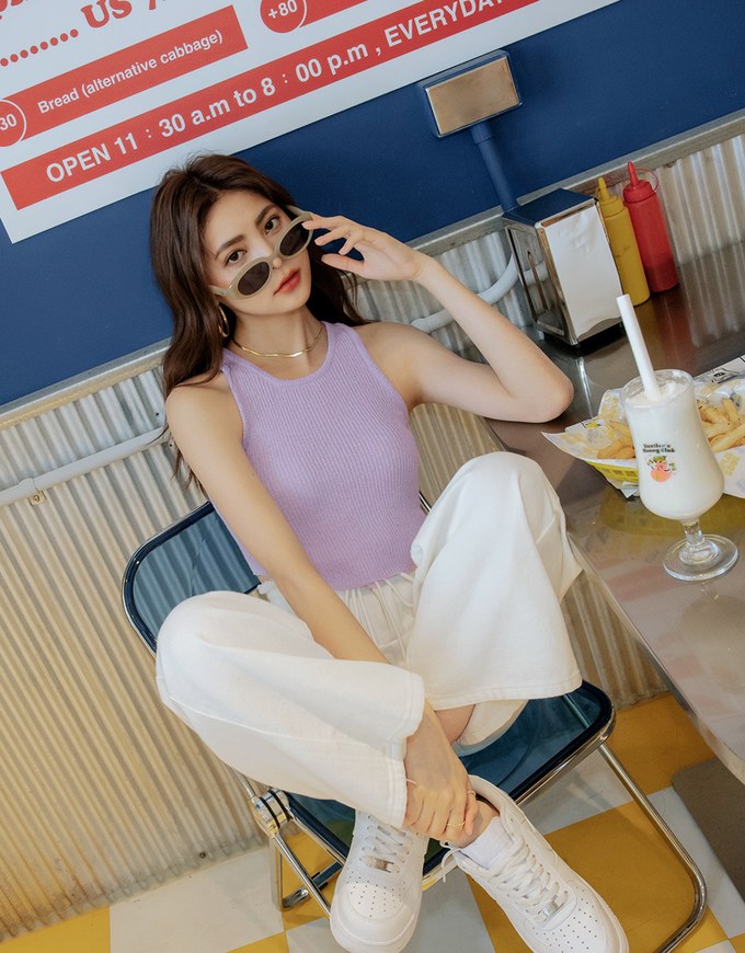 Plain Color Knit Crop Tank Top