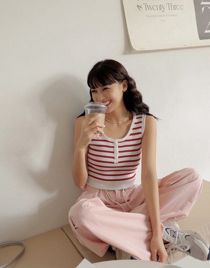 Striped Button Up Crop Tank Top