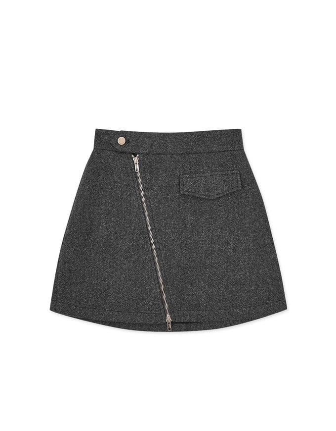 Casual Double-Zip Woolen Mini Skirt