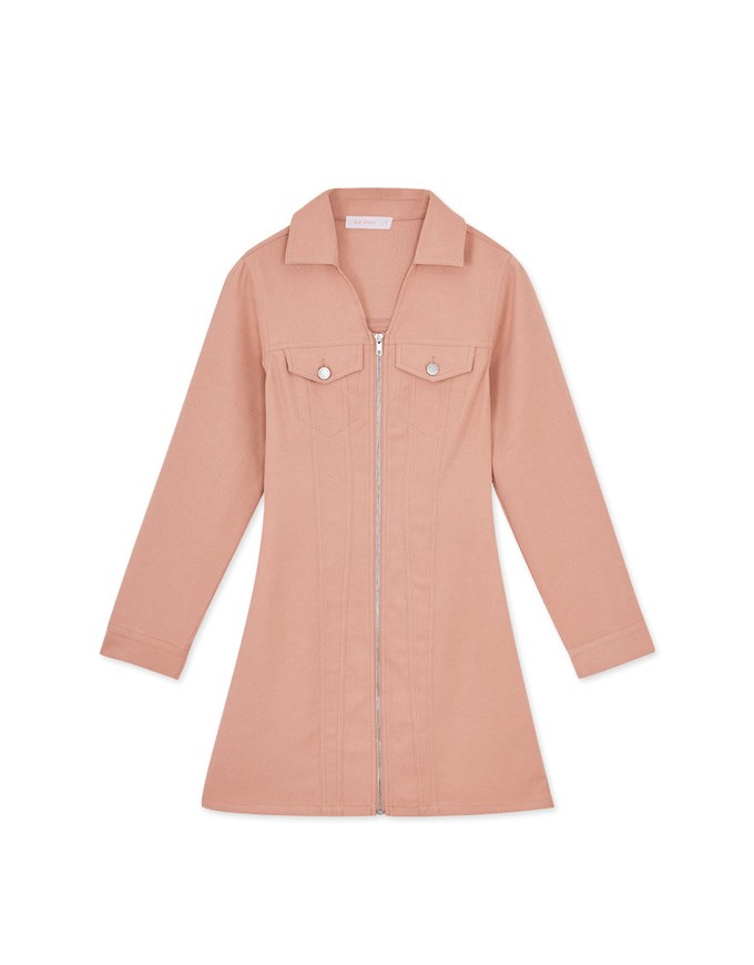 Peach Velvet Zipper Short Dress