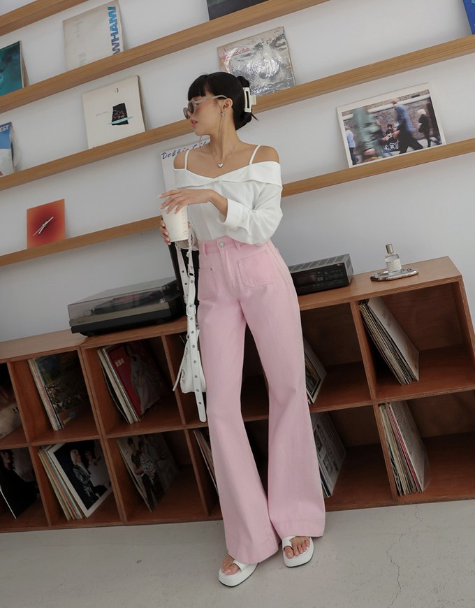 Off Shoulder Thin Strap Ruffled Hem Top