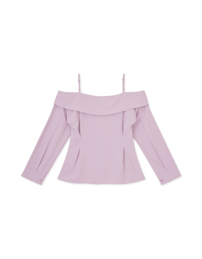 Off Shoulder Thin Strap Ruffled Hem Top
