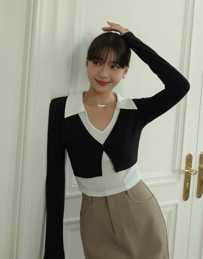 Smart Lapel Slit Long Sleeve Top