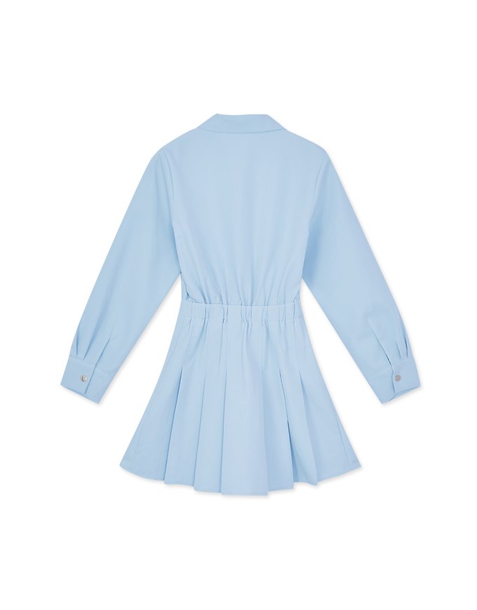 Snap Button Pleated Shirt Mini Dress