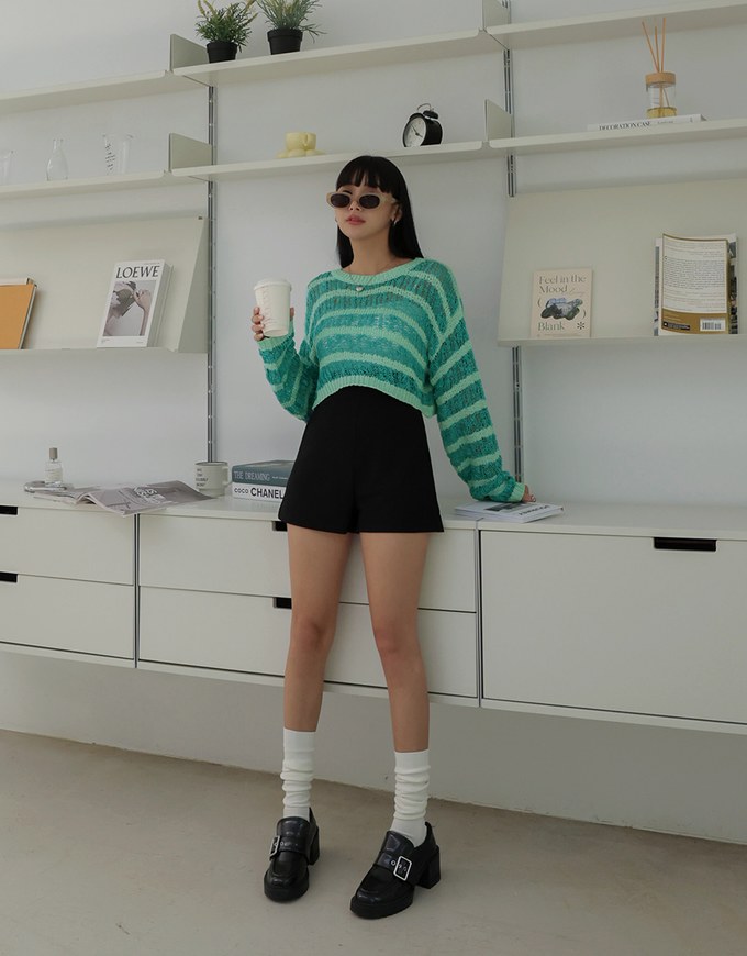 Two Tone Cropped Knit Top
