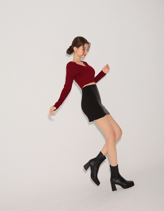 Mixed Material Splice Leather Skirts