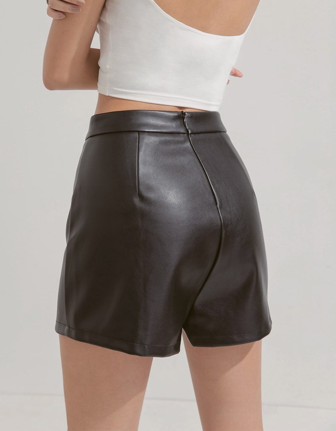 K-pop Tummy Control Leather Slit Skort