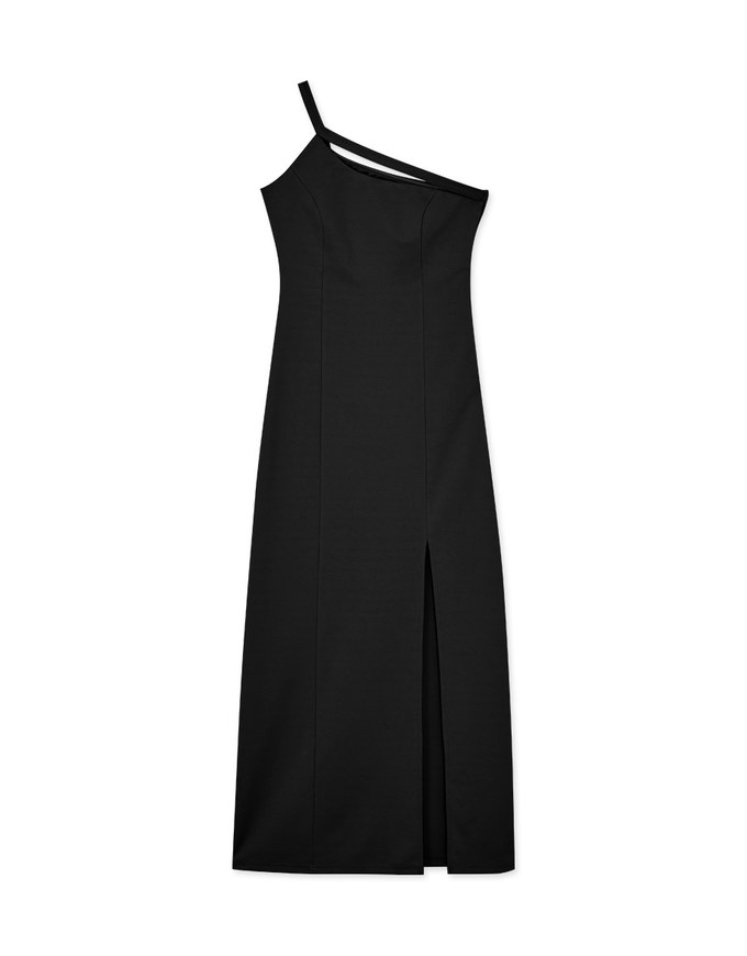 One Shoulder Hollow out Slit Maxi Dress (with padding)