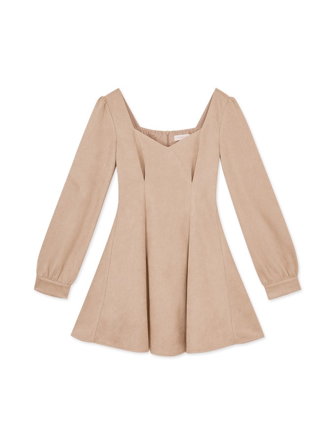 Elegant Heart Neck Suede Mini Dress
