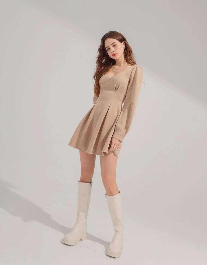 Elegant Heart Neck Suede Mini Dress