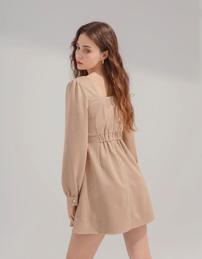 Elegant Heart Neck Suede Mini Dress
