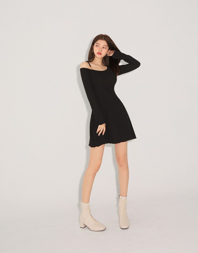 One Shoulder Lettuce Edge Mini Dress (With Padding)