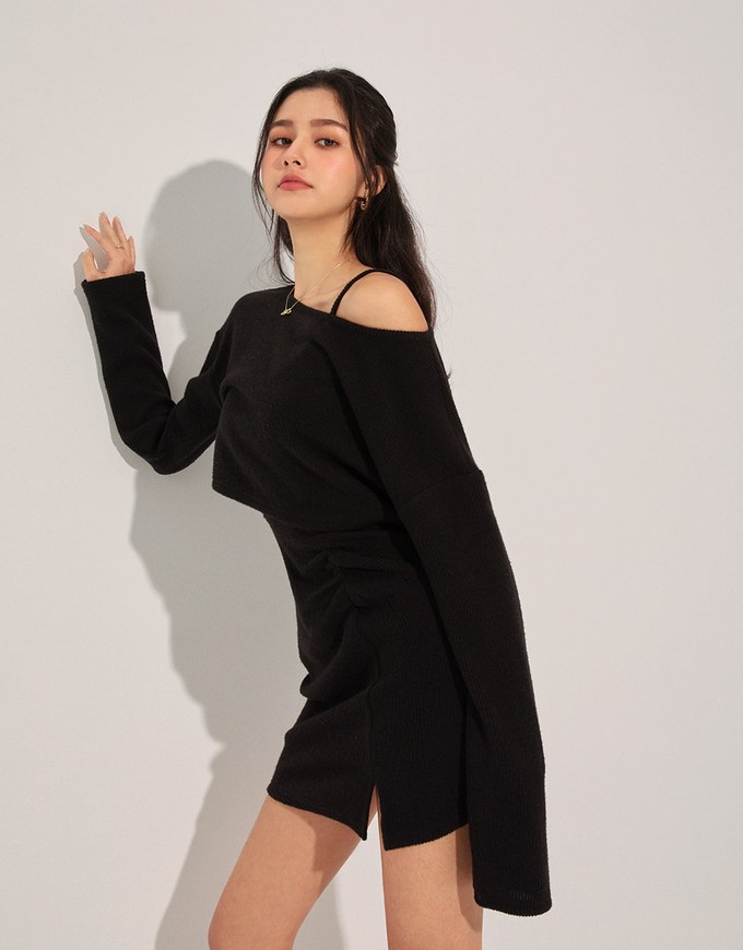 Two-Piece Off Shoulder Slit Dress