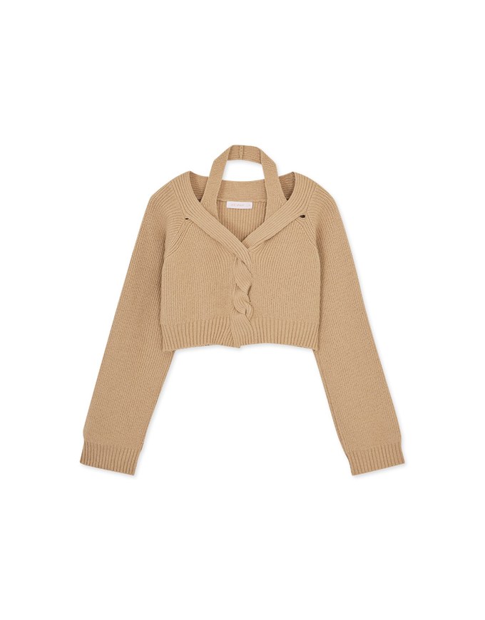 Front Twist Hollow-out Neck Knitted Top